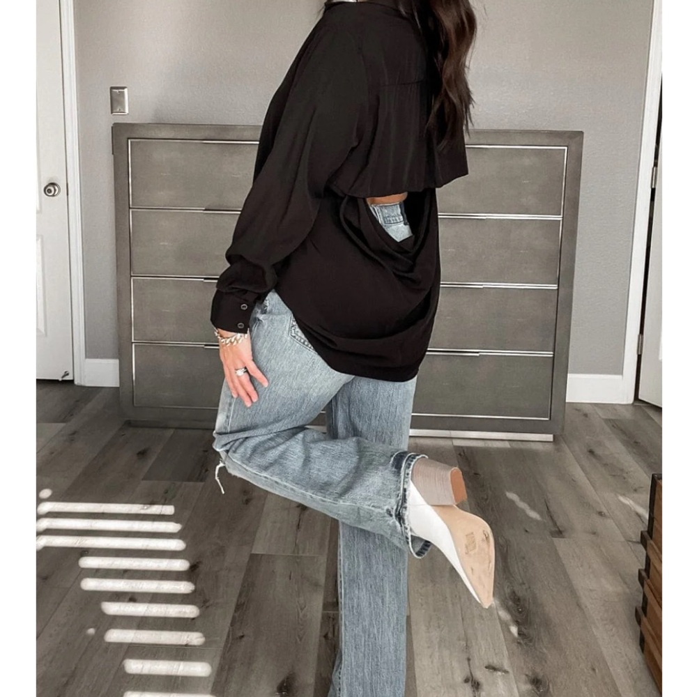 Classic Black Women's Button-Up Shirt with back detail